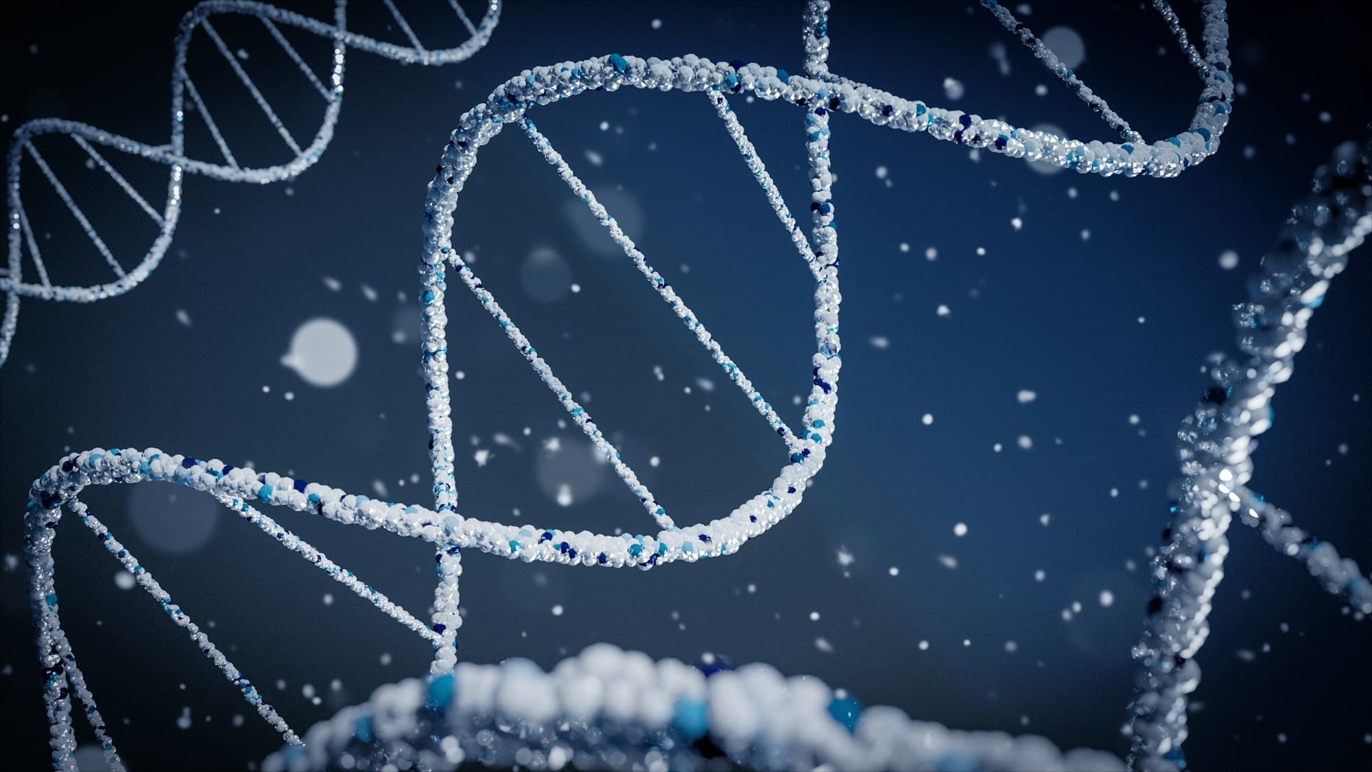 En illustration av en DNA-spiral mot blå bakgrund