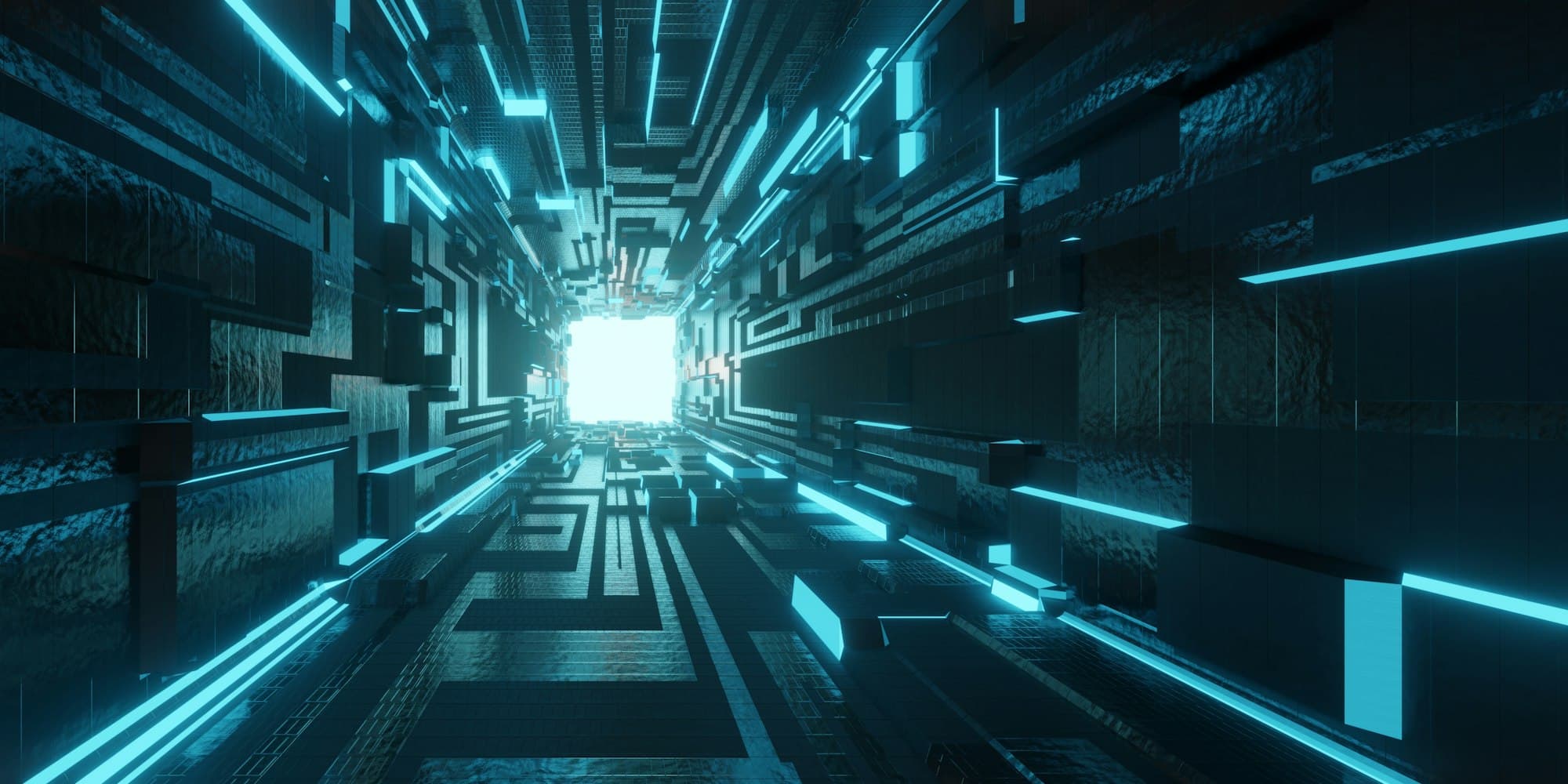 En digital tunnel av blått ljus